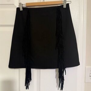 Faux Suede Straight Fringe Skirt Womens M Black Stretch Back Zip Western